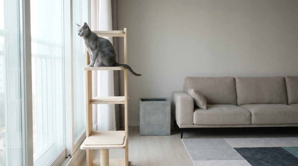 indoor cat vertical space cat tree setup