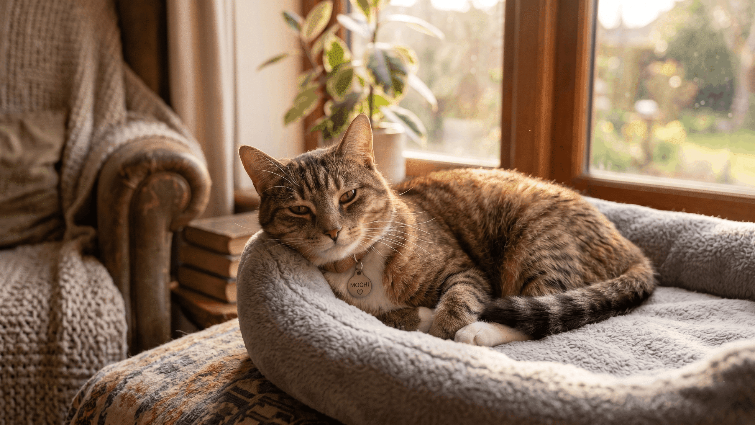 slightly older healthy adult brown tabby cat