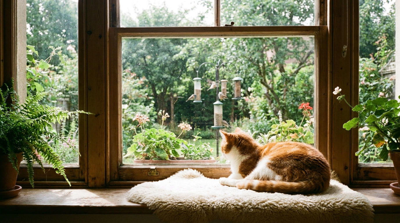 cat sitting on window perch