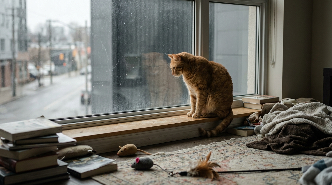cat sitting on windowsill staring out