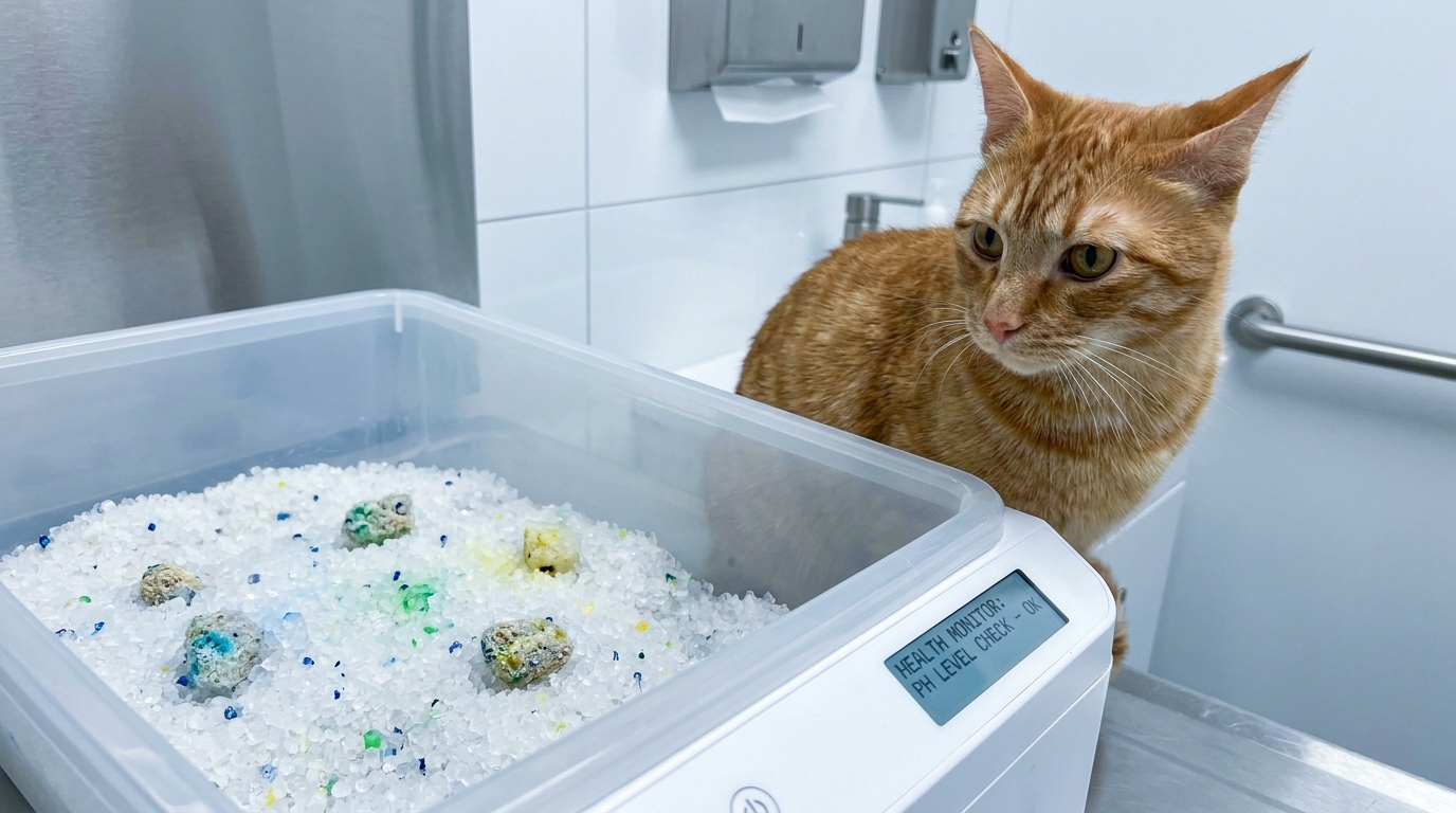 Silica gel crystal litter in a cat litter box