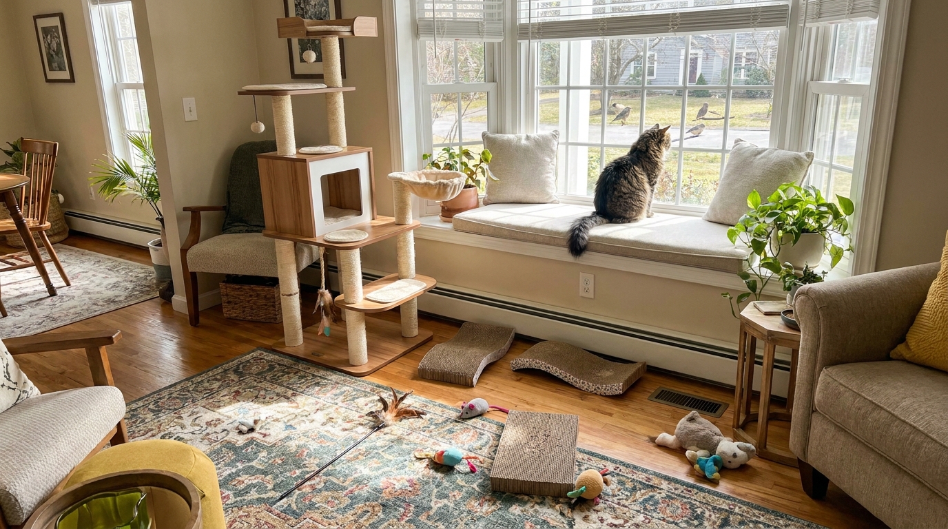 cat environment with window perch