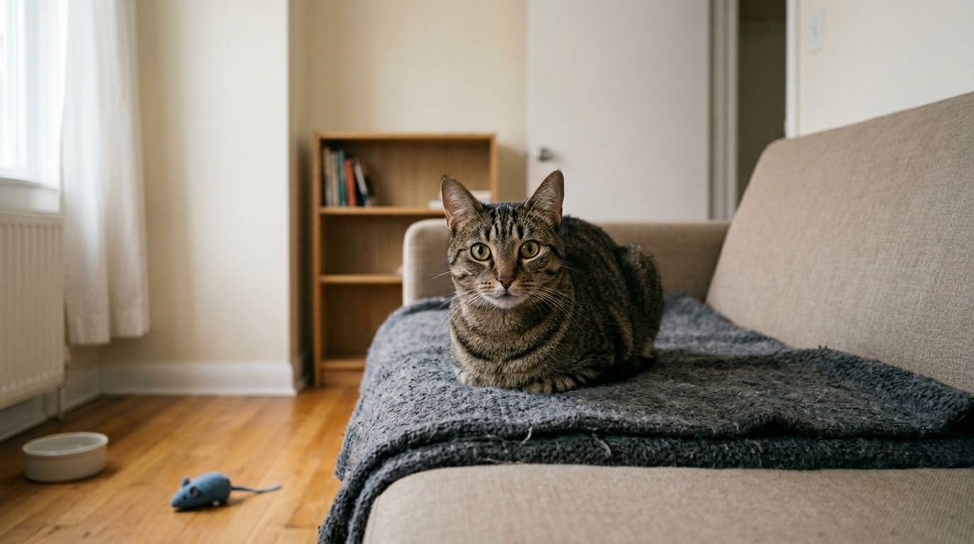 indoor cat sitting comfortably near safe houseplants