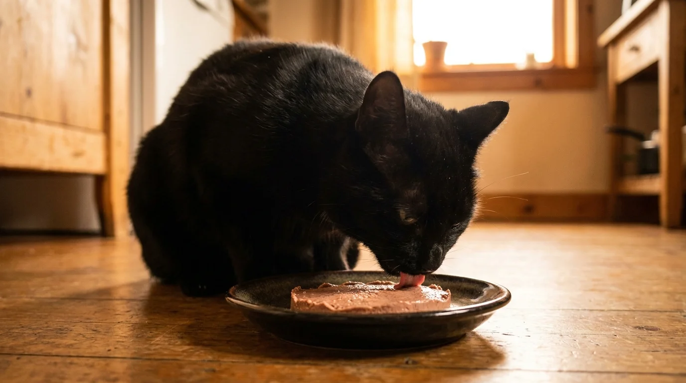 Cat eating rich protein pate instead of dairy products