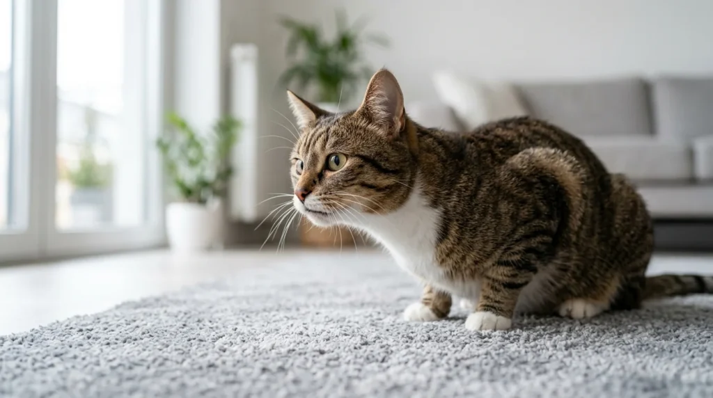 Cat coughing with neck extended and no hairball produced