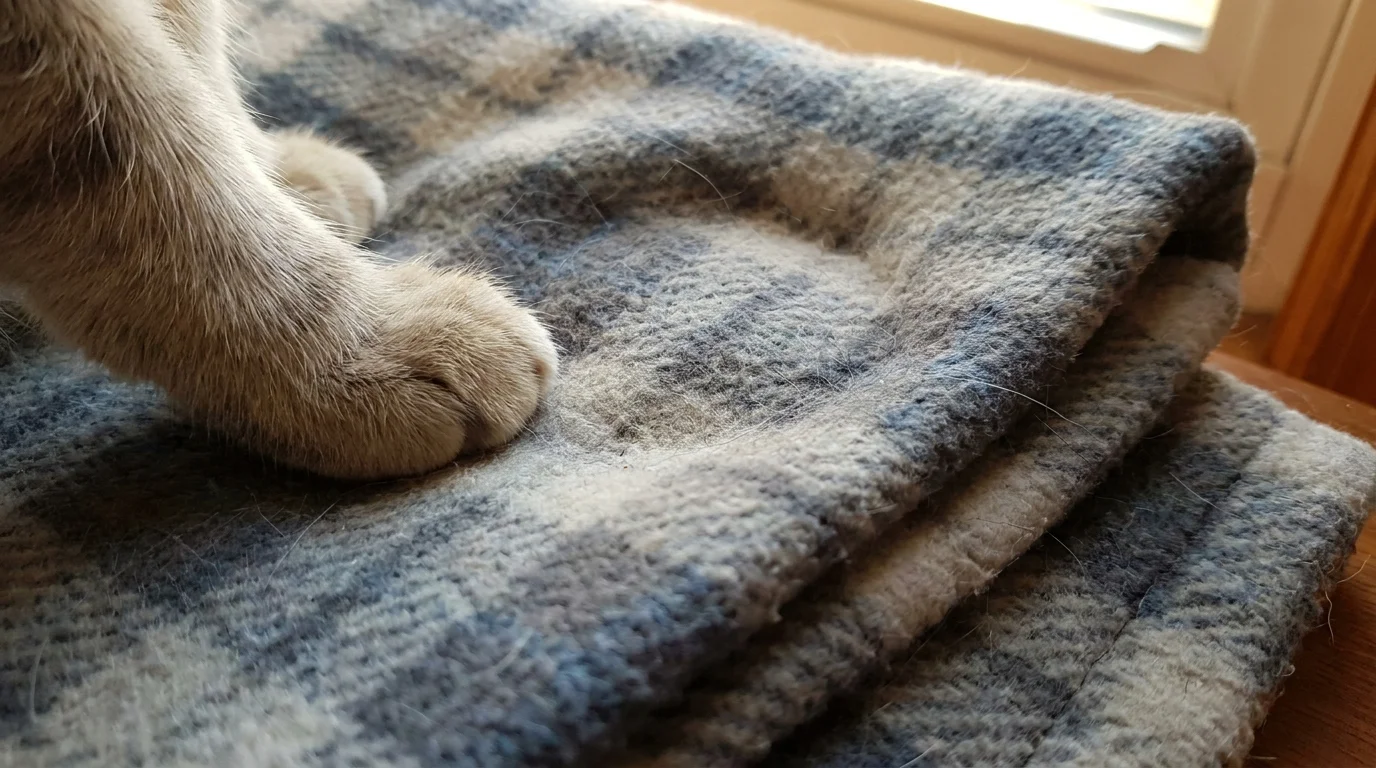 Cat paw resting gently on a soft blanket during gentle handling