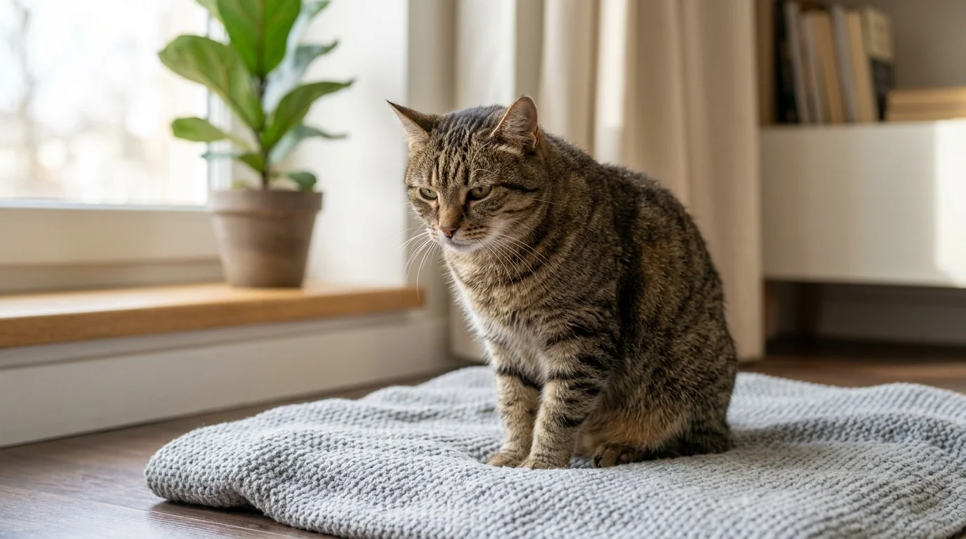 Cat with subdued posture after vomiting