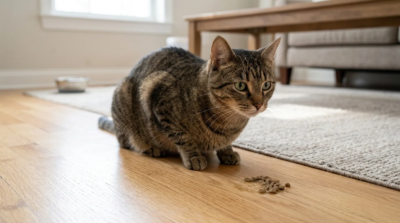 Cat after bringing up undigested food