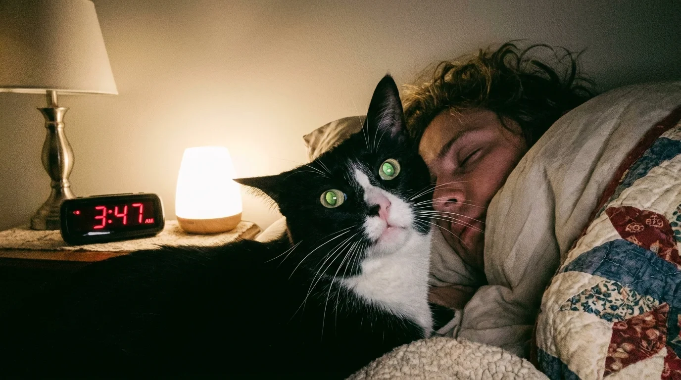 Cat waking sleeping person at night