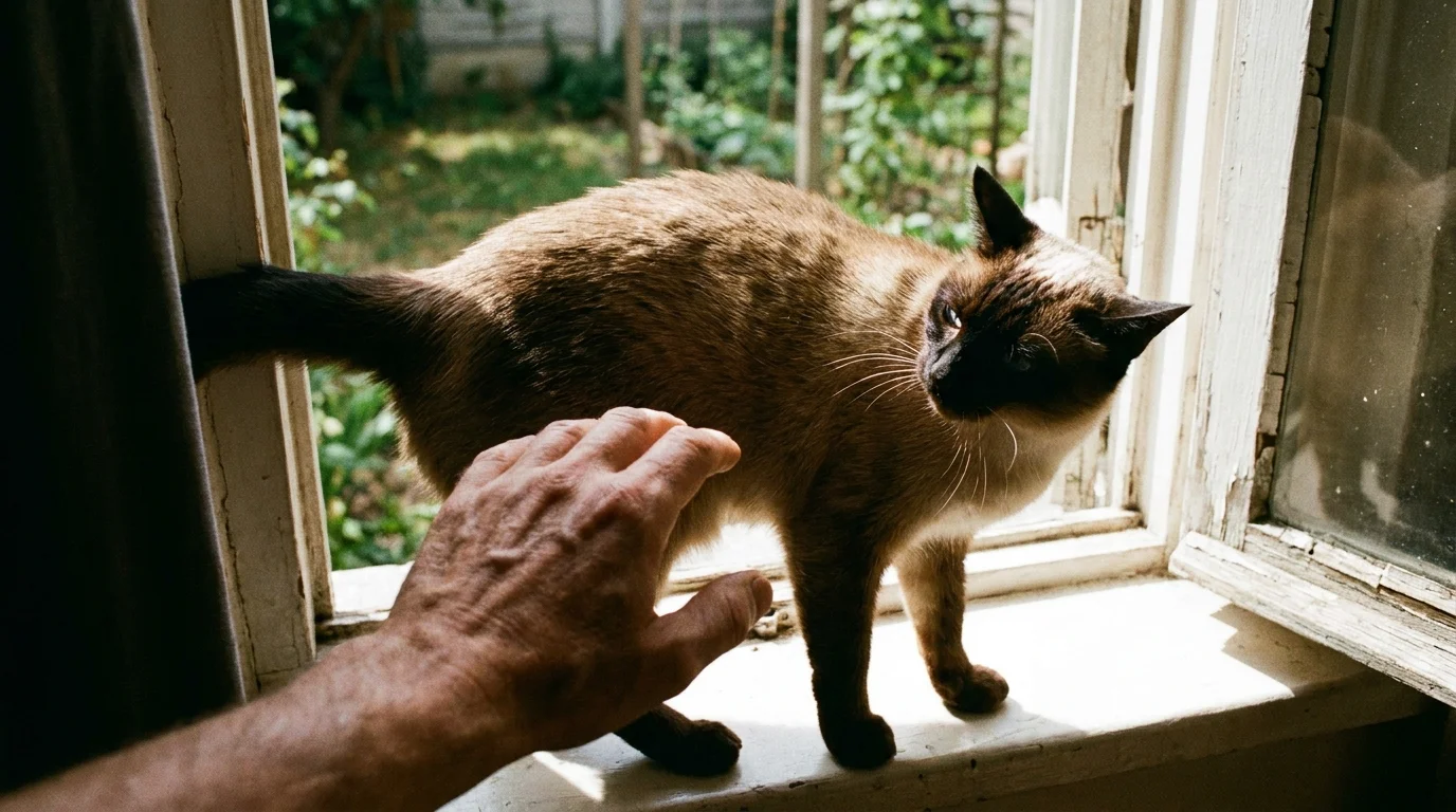 Offering calming hand and treats during cat introduction