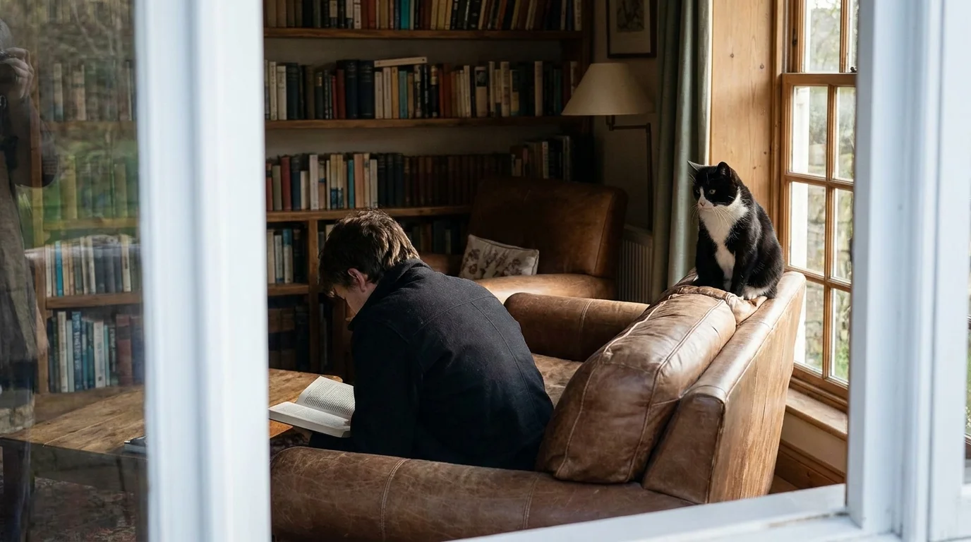 Cat seeking shelter and safety in quiet indoor corners
