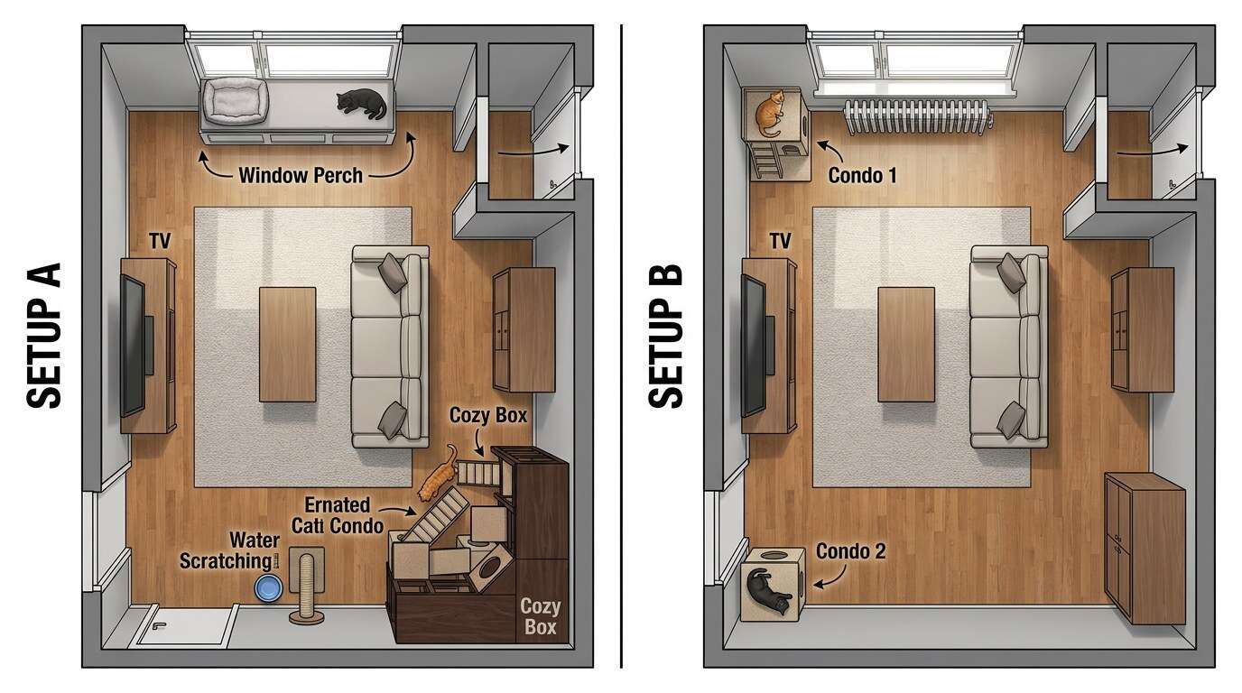 Cat condos for indoor cats one vs two condos layout