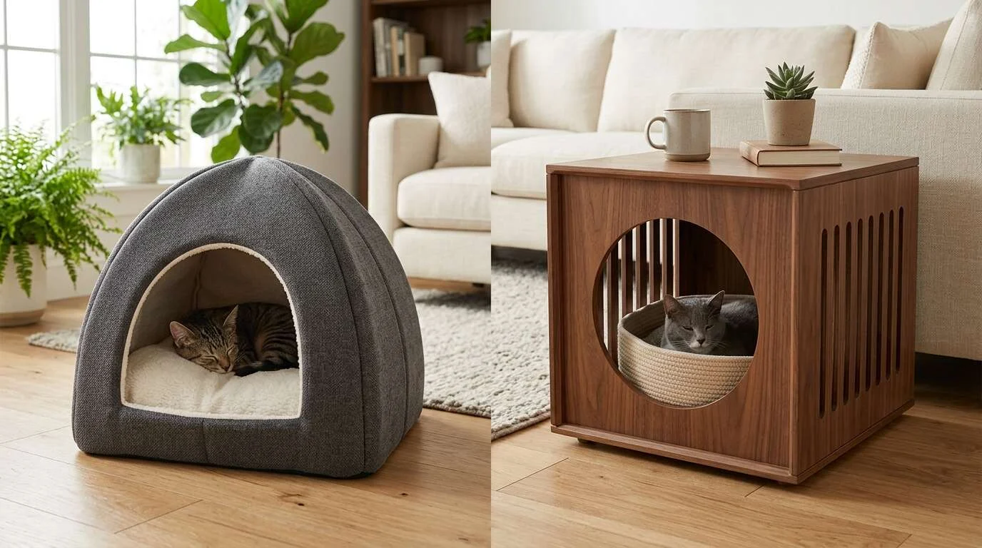 Cat houses for indoor cats fabric vs wooden