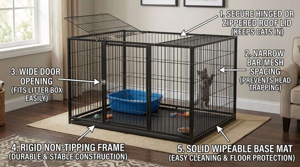 Cat playpen indoor crate diagram annotated