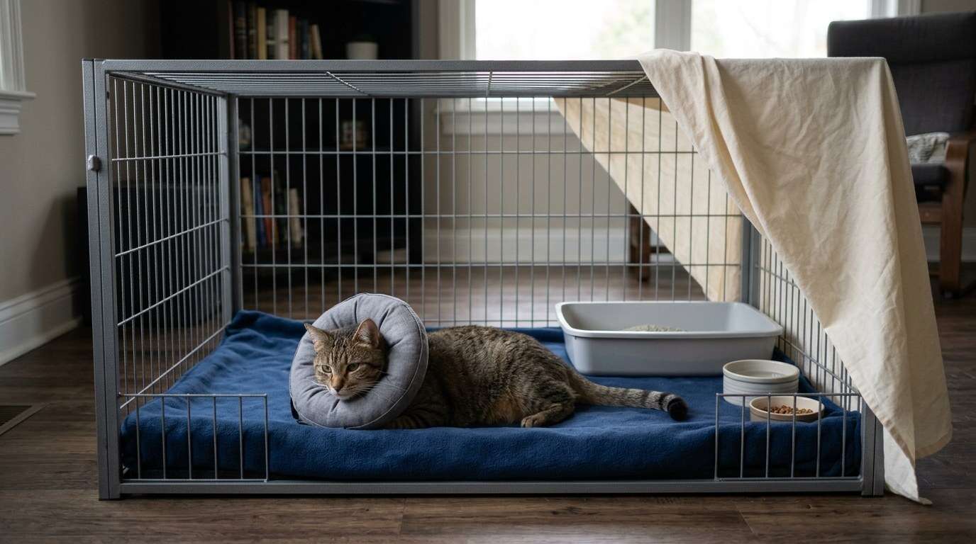 Cat playpen indoor recovery crate cone cat