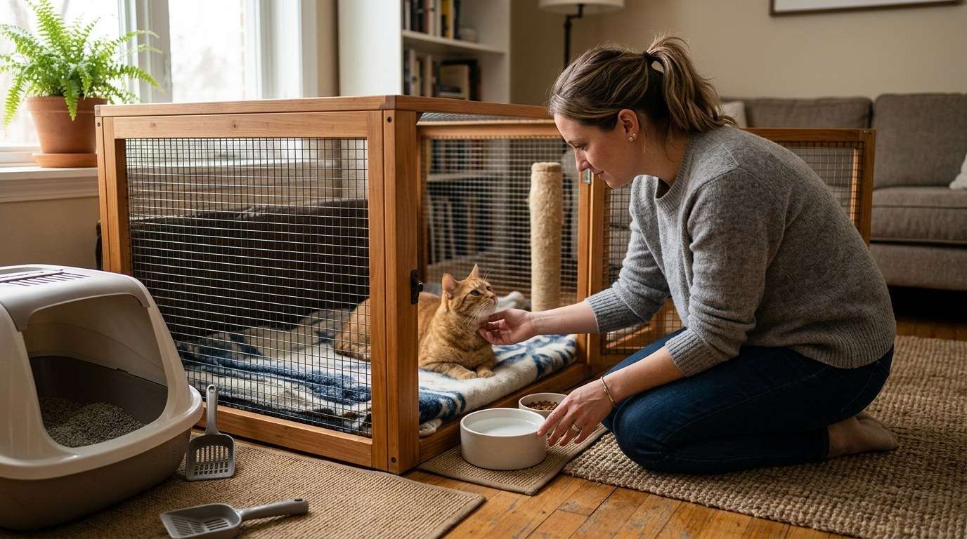 Cat playpen indoor supervision check