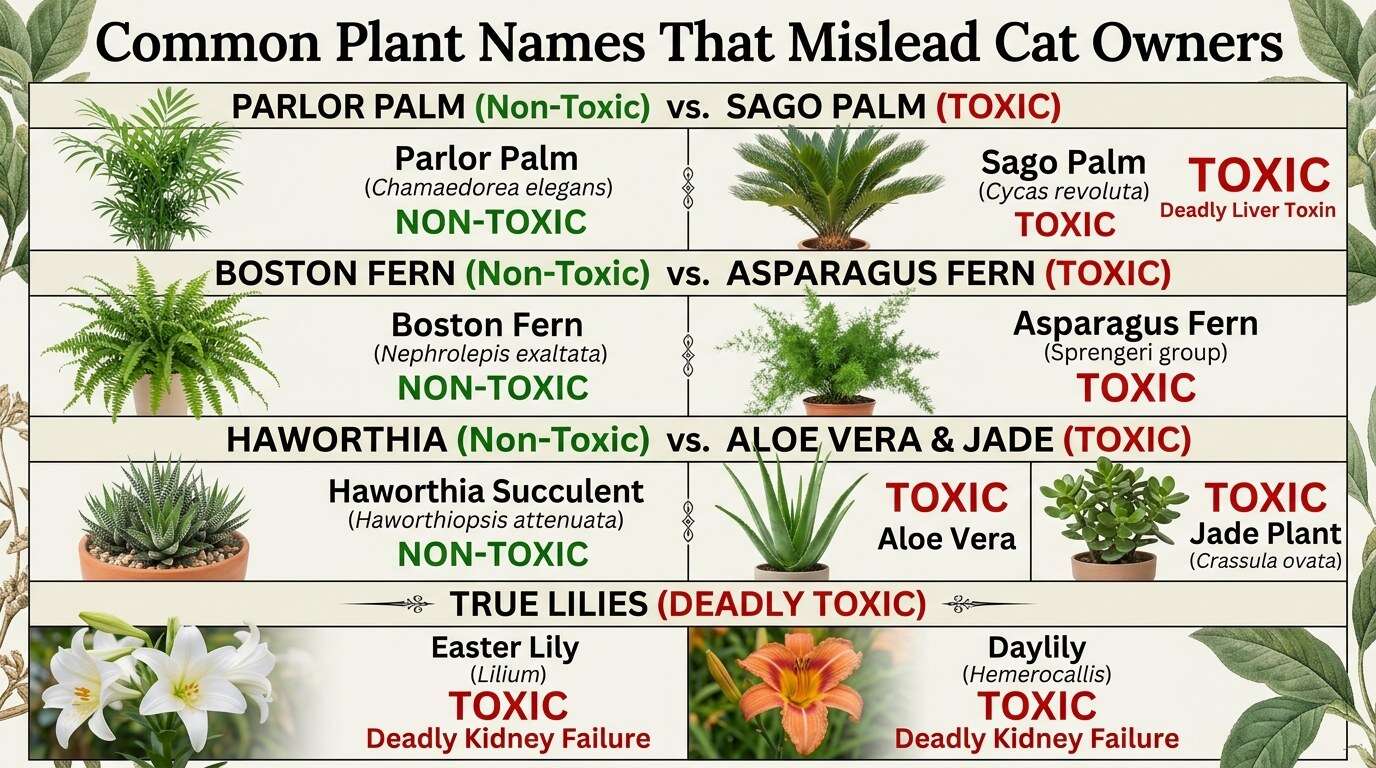Cat safe indoor plants misleading names chart