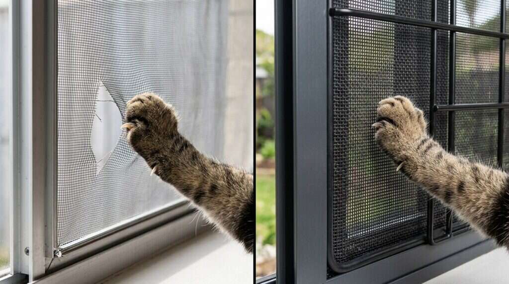 Cat window safety apartment screen strength test