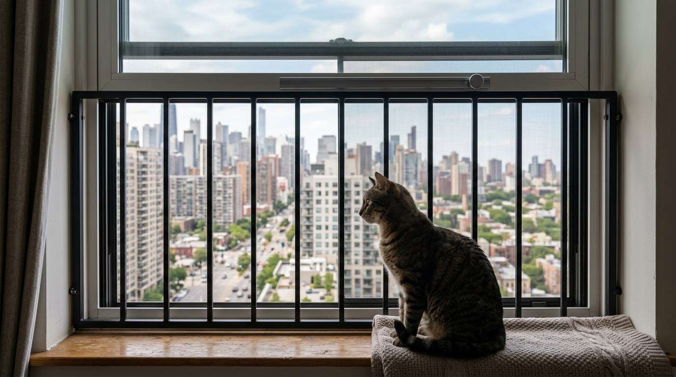 Cat window safety apartment secured balcony window