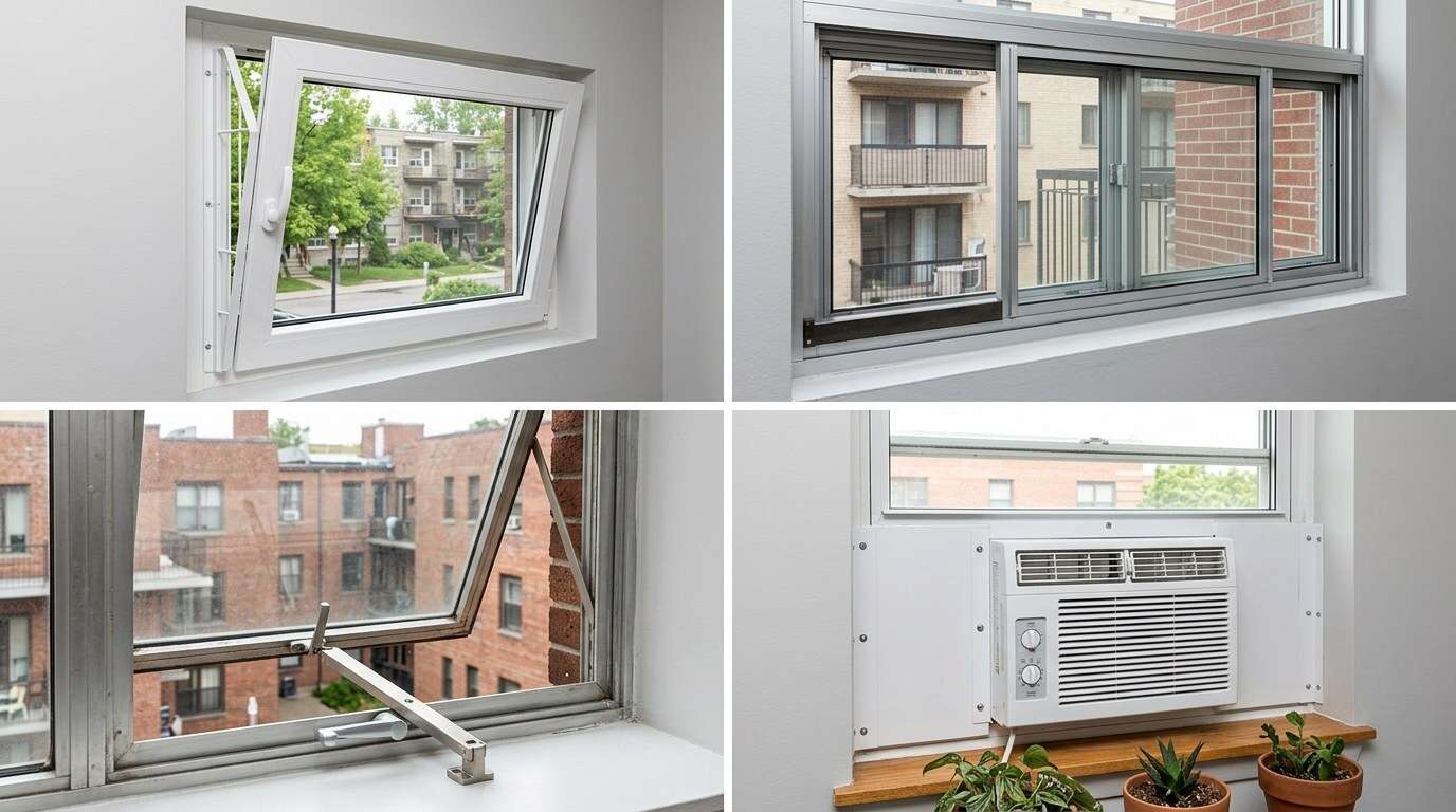 Cat window safety apartment window types collage
