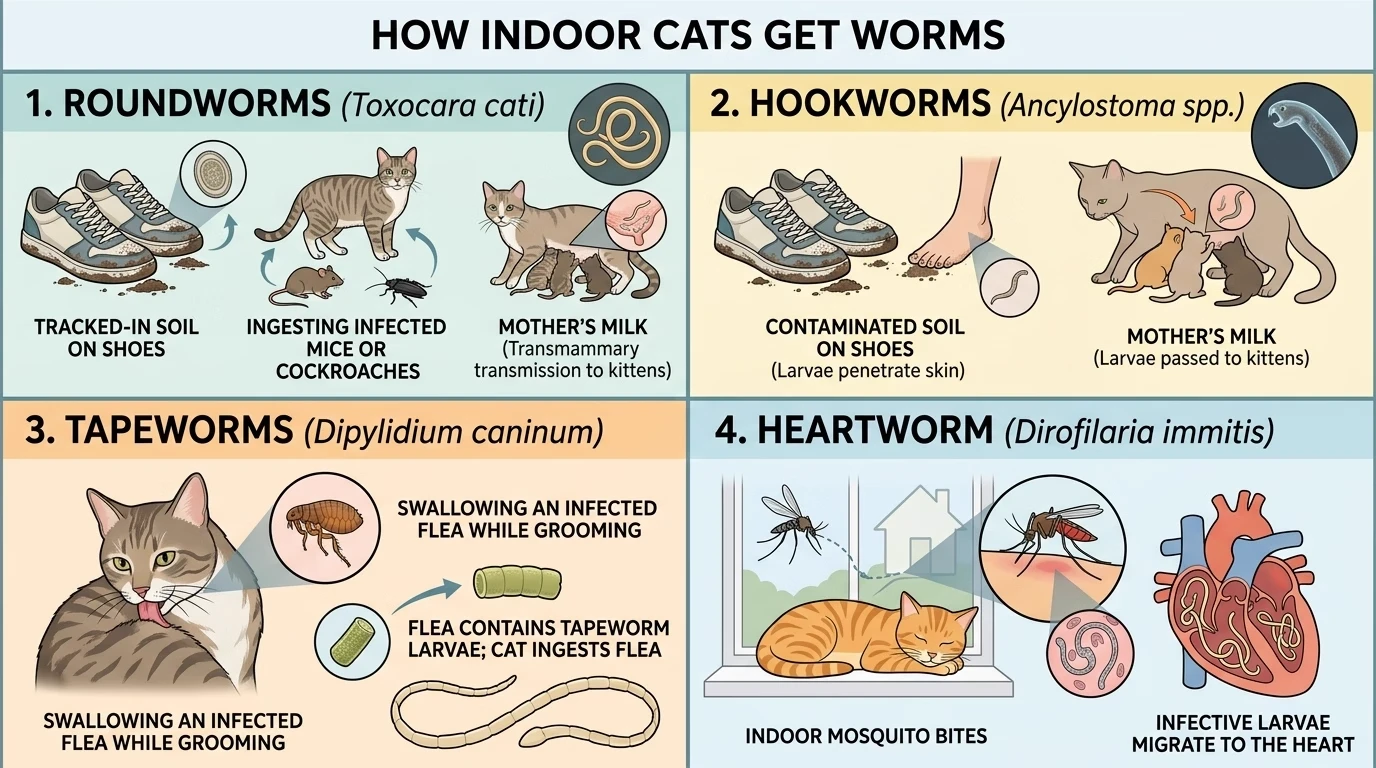 How do indoor cats get worms four types infographic