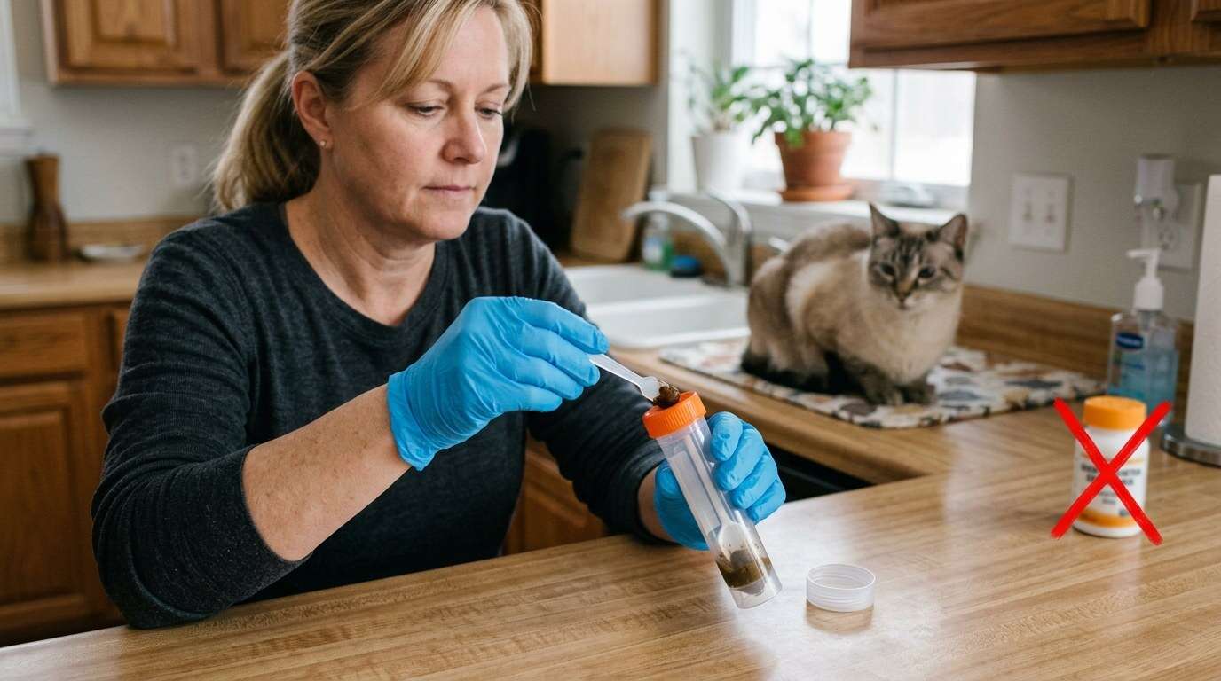 How do indoor cats get worms stool sample collection