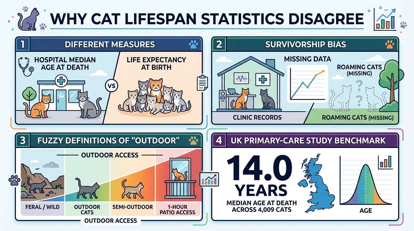 How long do indoor outdoor cats live lifespan statistics infographic