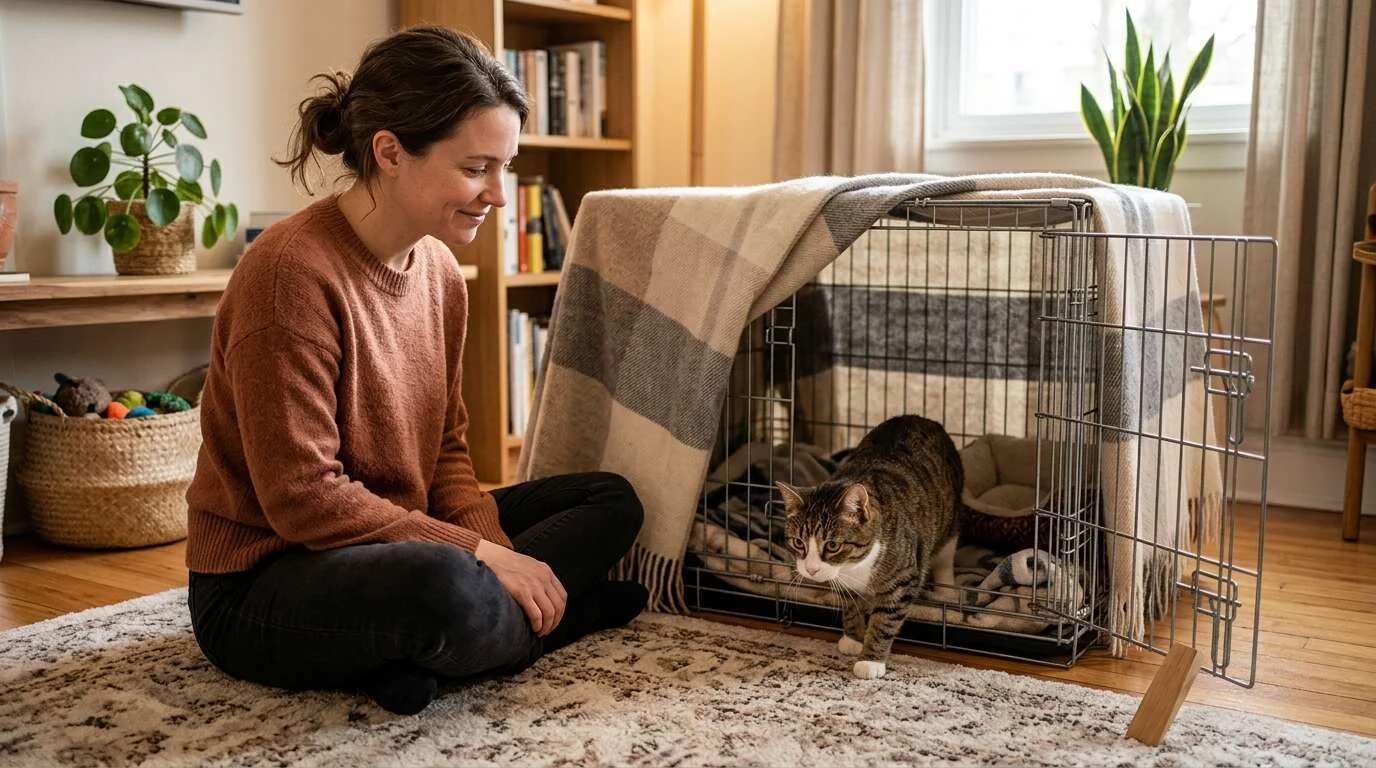 Indoor cat cage gradual introduction