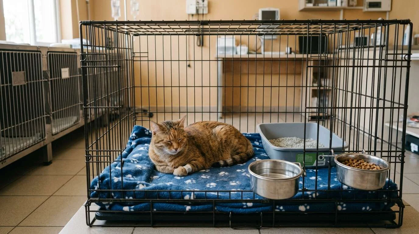 Indoor cat cage recovery setup