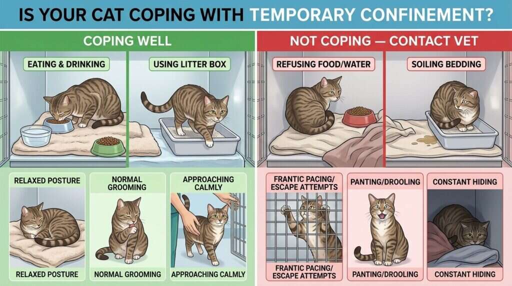 Indoor cat cage with litter box coping chart