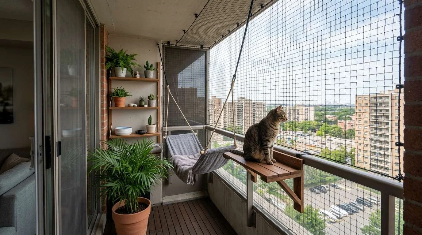 Indoor cat enclosure balcony netting