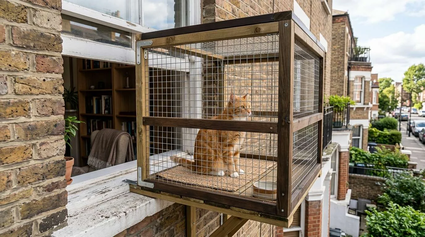 Indoor cat enclosure window box apartment