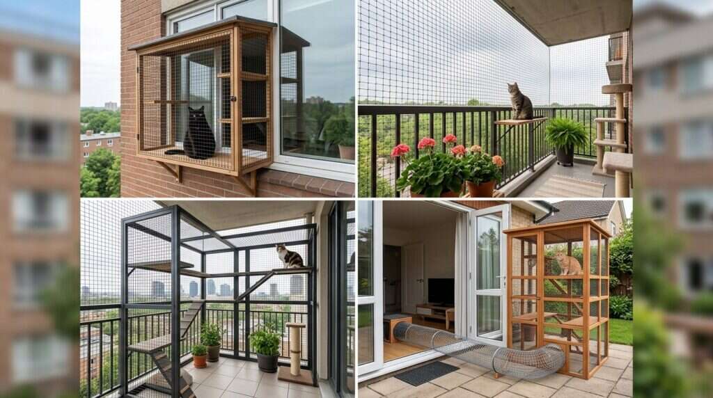 Indoor cat enclosures balcony catio annotated