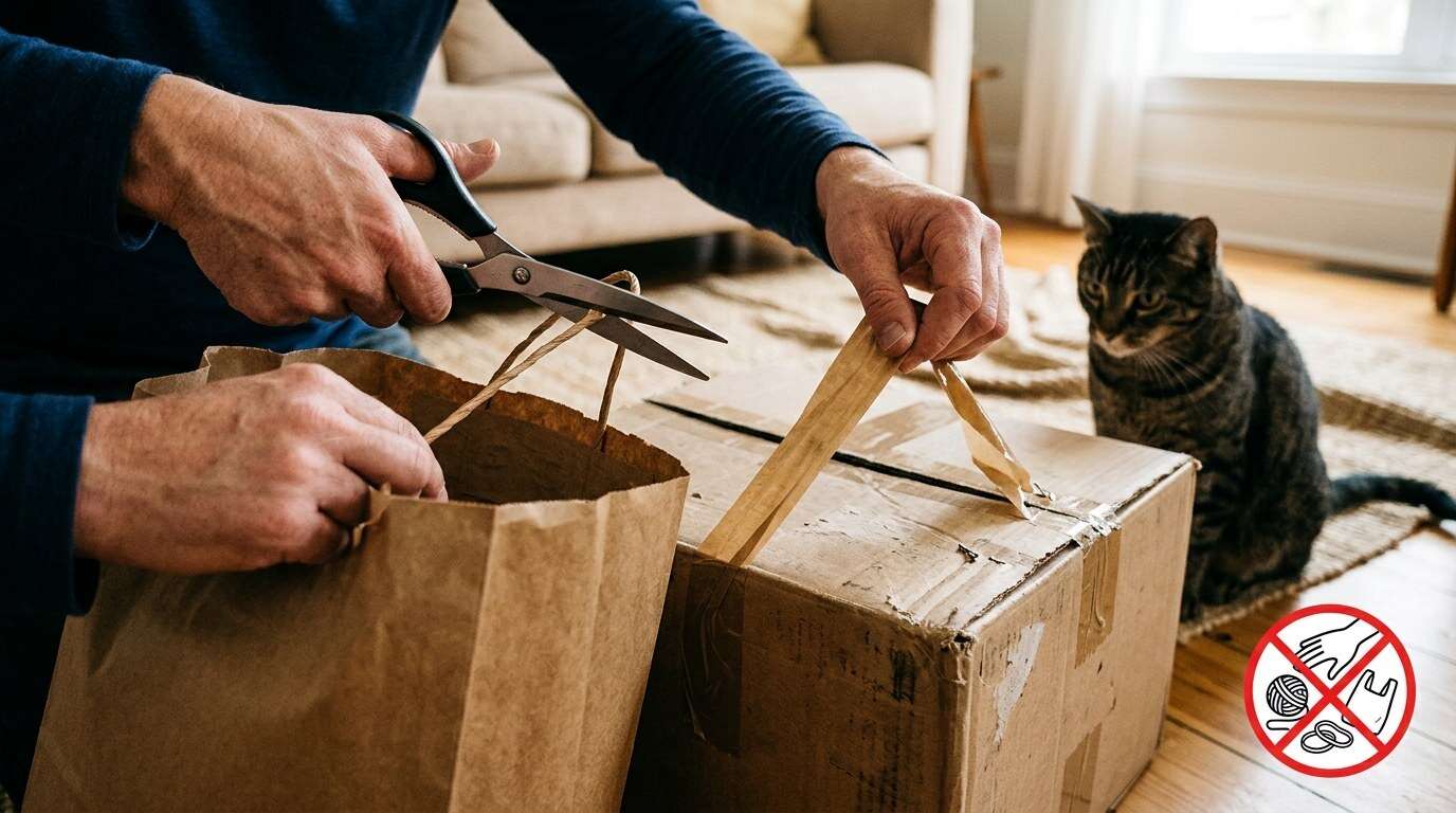 Indoor cat enrichment on a budget paper bag diy