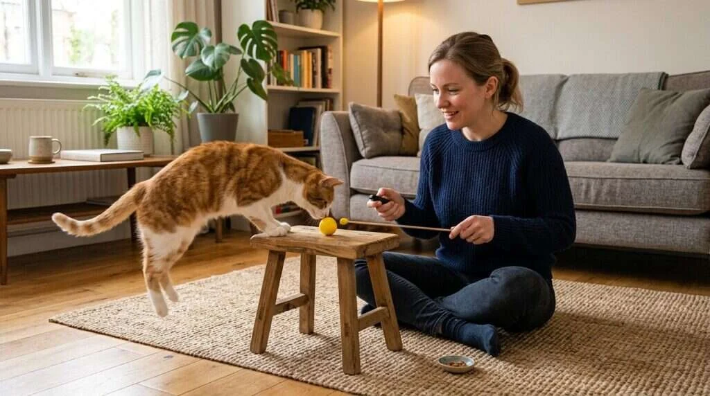 Indoor cat exercise for cats that ignore toys interactive play session