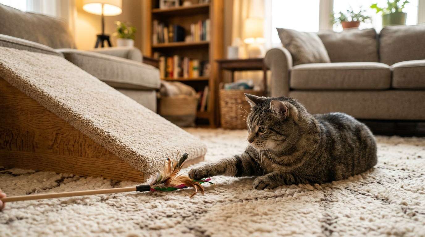Indoor cat exercise for cats that ignore toys ramp scratcher play