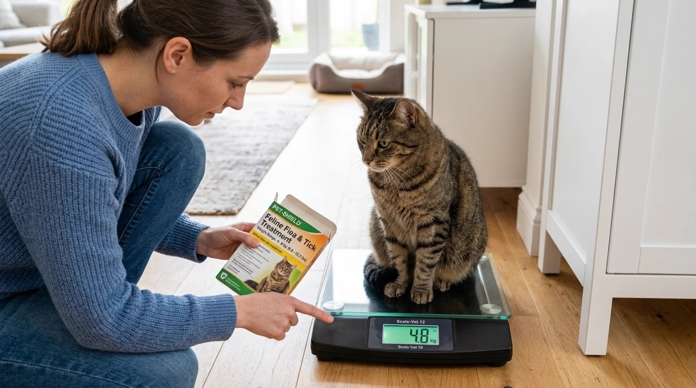 Indoor cat flea treatment weighing cat