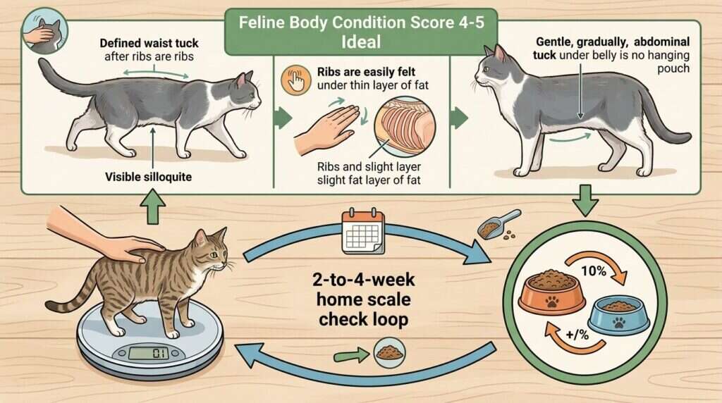 Indoor cat food portions body condition score guide