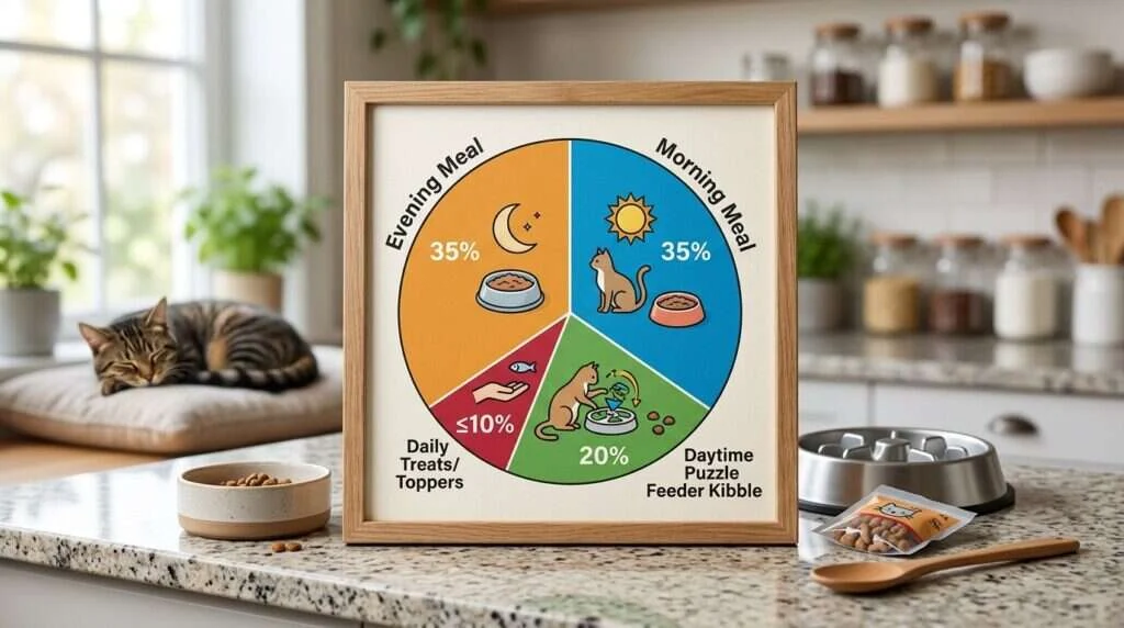 Indoor cat food portions calorie budget pie chart