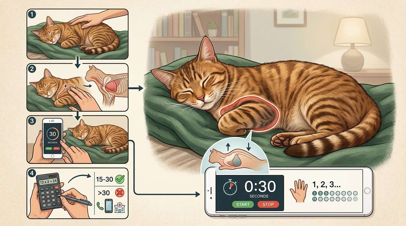 Indoor cat health check at home breathing rate diagram