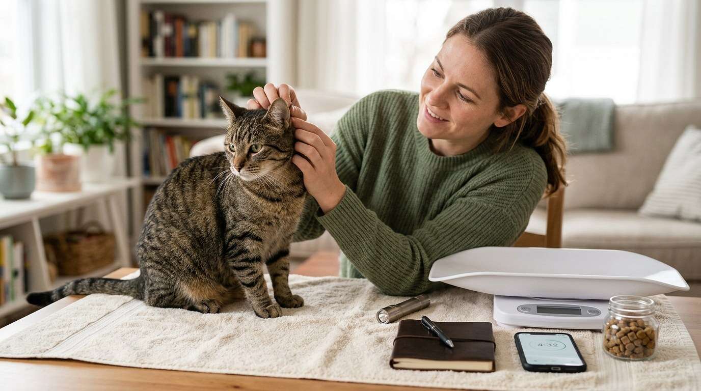 Indoor cat health check at home weekly health check