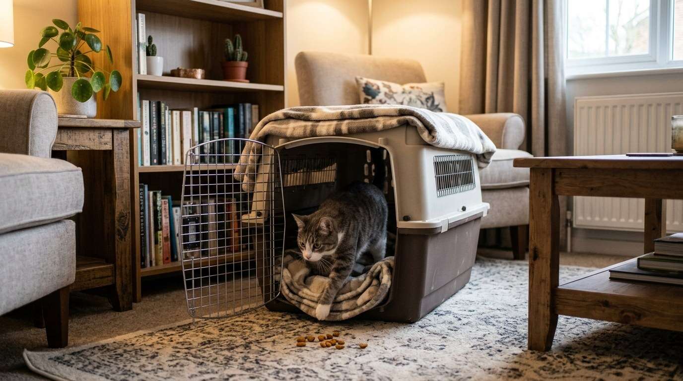 Indoor cat kennel covered crate living room