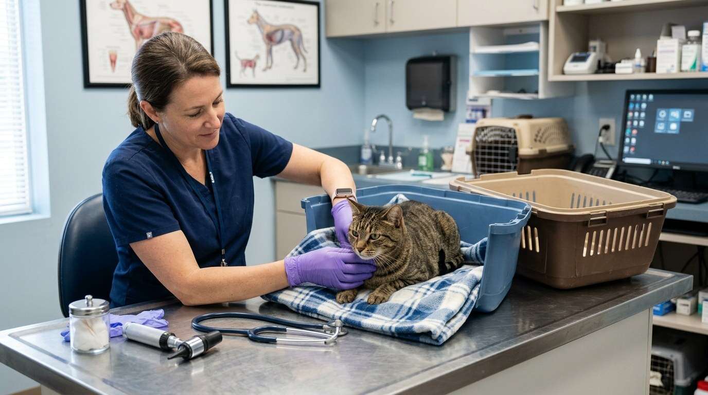 Indoor cat kennel vet visit preparation