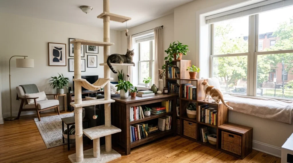 Indoor cat playground renter setup