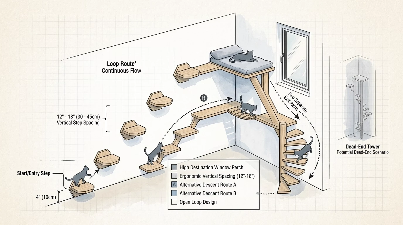Indoor cat playground route diagram
