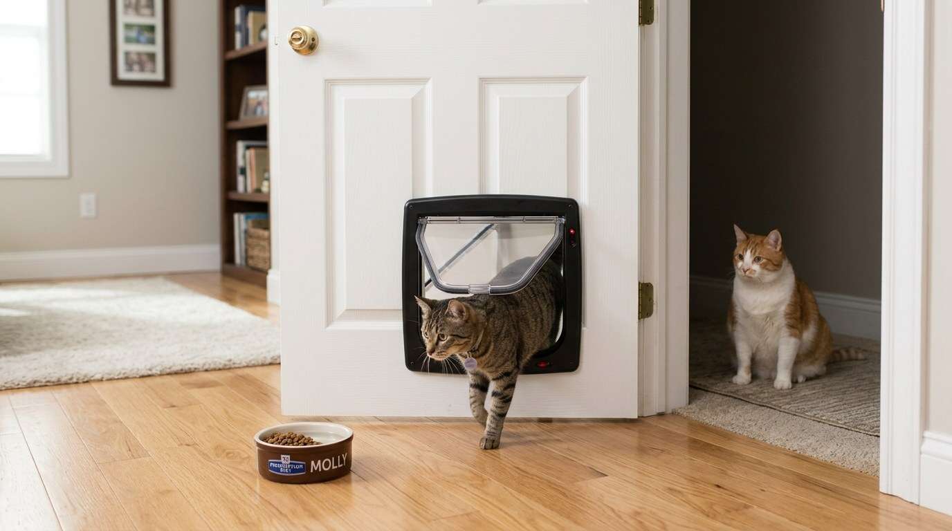 Indoor pet door for cats microchip door two cats