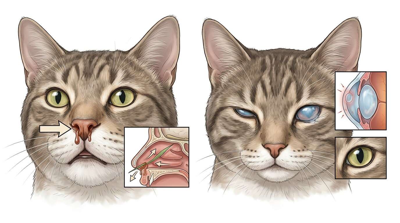 My indoor cat keeps sneezing one sided discharge illustration