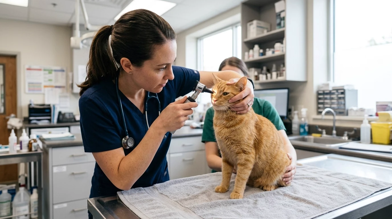 My indoor cat keeps sneezing vet exam