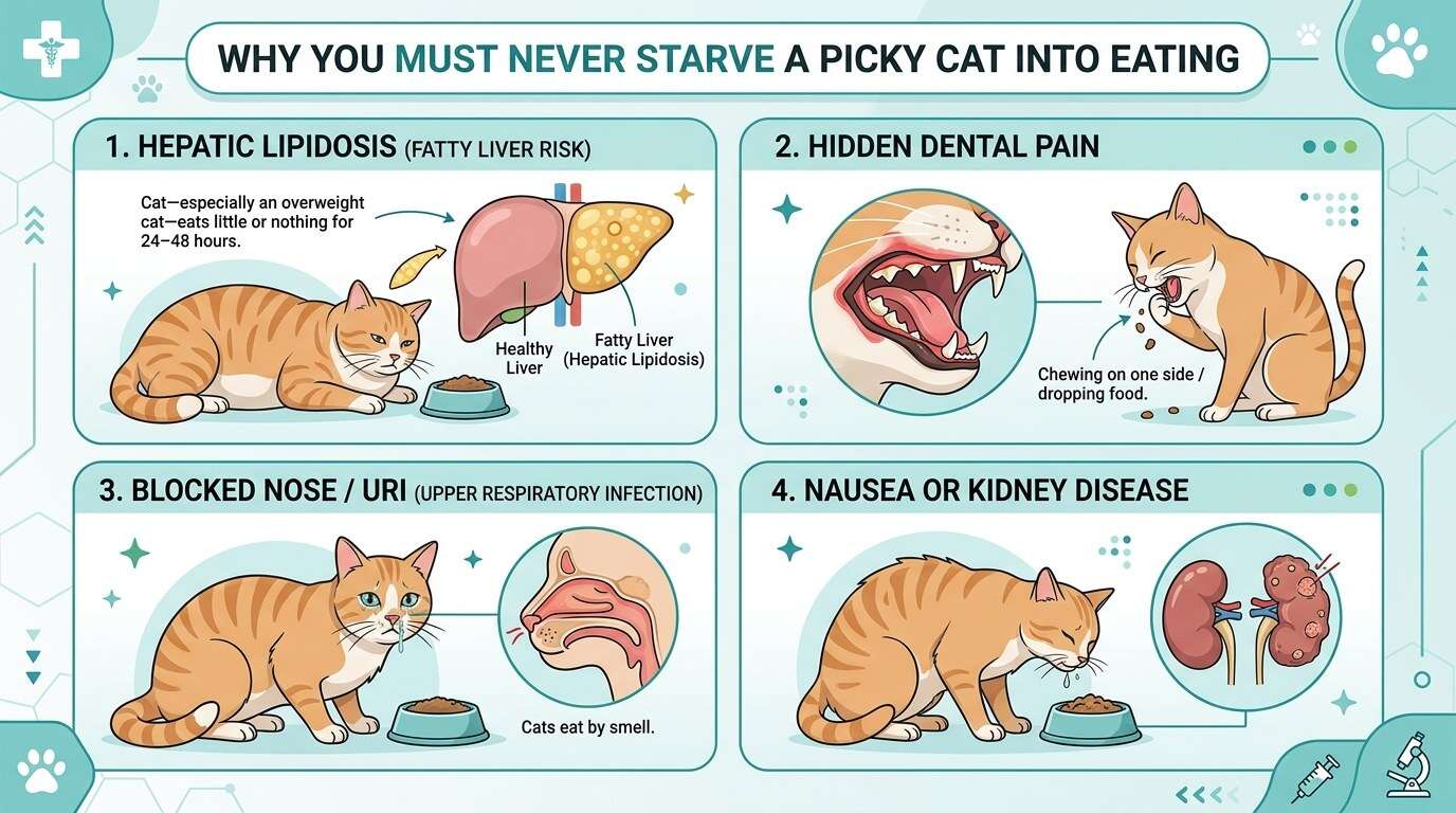 Picky eater indoor cat food hepatic lipidosis warning