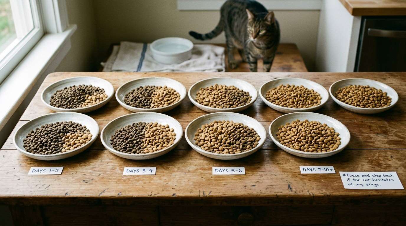 Picky eater indoor cat food transition chart